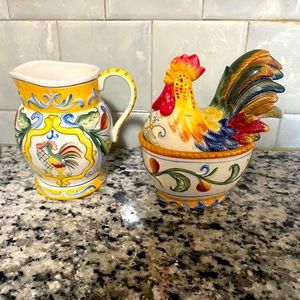 Fitz and Floyd Ricamo Rooster Cream & Sugar